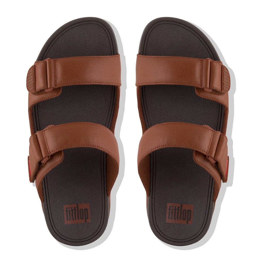 Fitflop Man Slides Brown - Gogh Moc Adjustable Leather - BH2410537